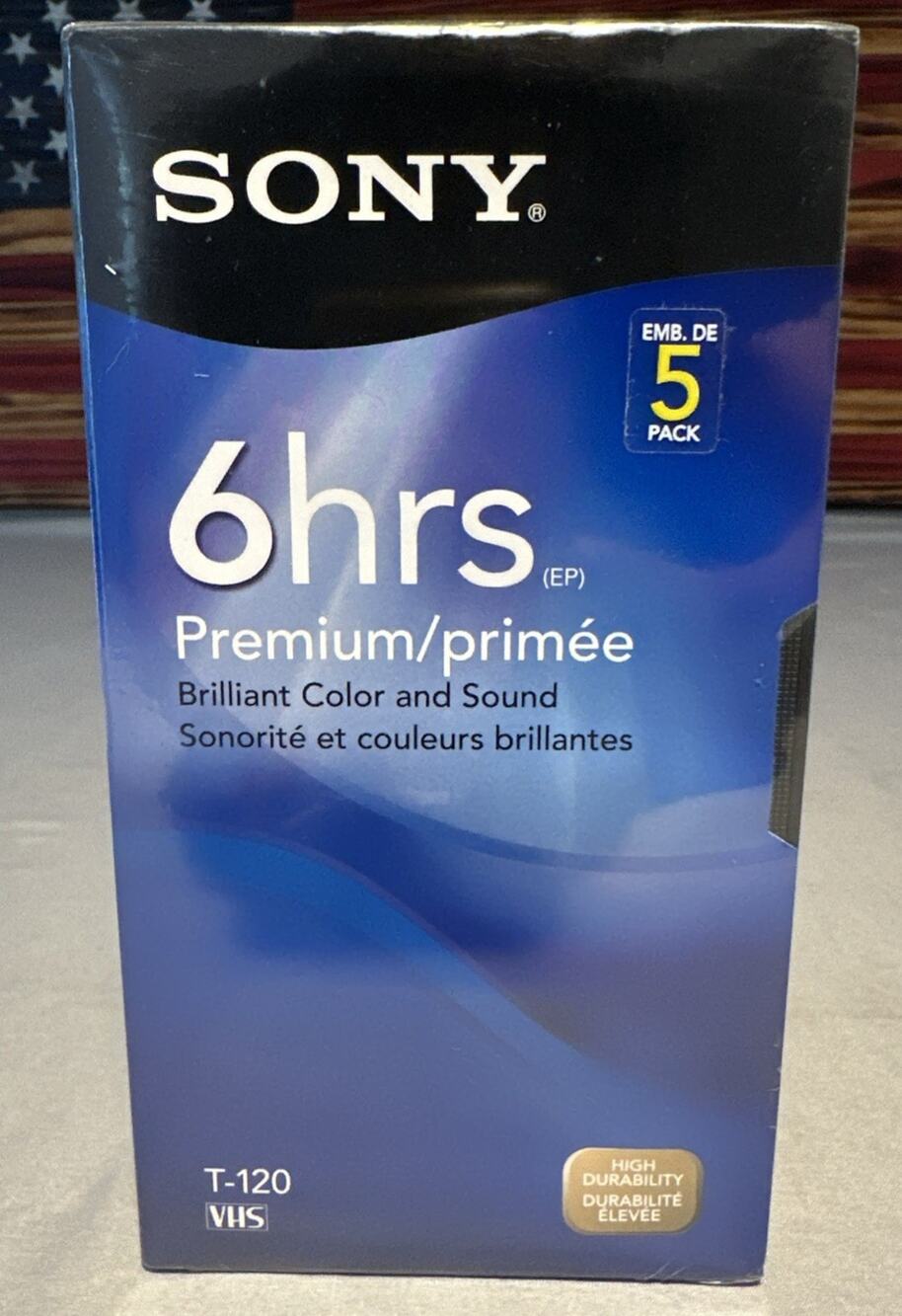 Sony Premium Grade 6 Hrs T-120 VHS 5 Pack VCR Tapes NEW Sealed